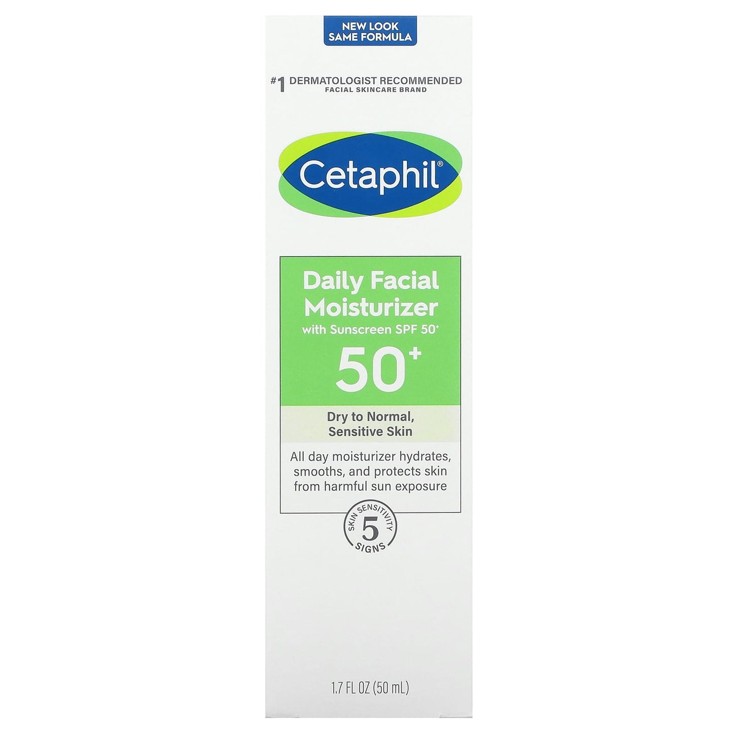 Cetaphil, Daily Facial Moisturizer with Sunscreen, SPF 50+, Fragrance Free, 1.7 fl oz (50 ml)