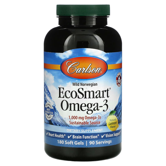 Carlson-EcoSmart Omega-3-Natural Lemon-1,000 mg-180 Soft Gels (500 mg per Soft Gel)