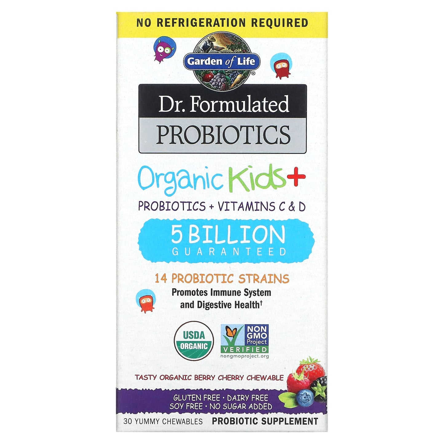 Garden of Life-Dr. Formulated Probiotics-Organic Kids +-Tasty Organic Berry Cherry-30 Yummy Chewables