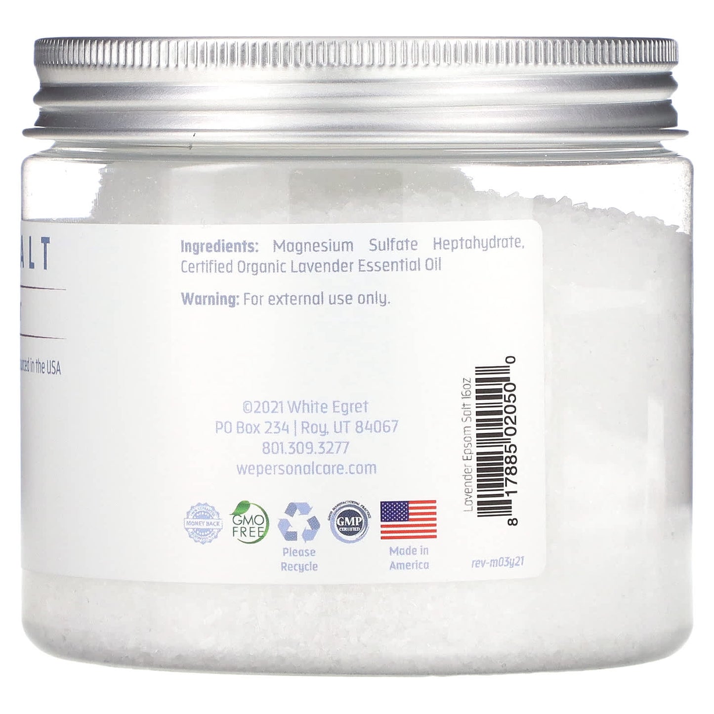 White Egret Personal Care, Epsom Salt, Lavender, 16 oz (454 g)