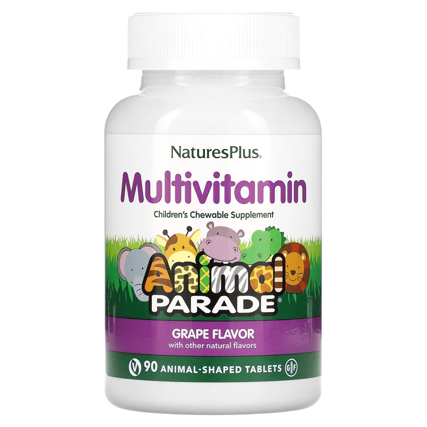 NaturesPlus-Animal Parade-Children's Chewable Multivitamin Supplement-Grape-90 Animal-Shaped Tablets