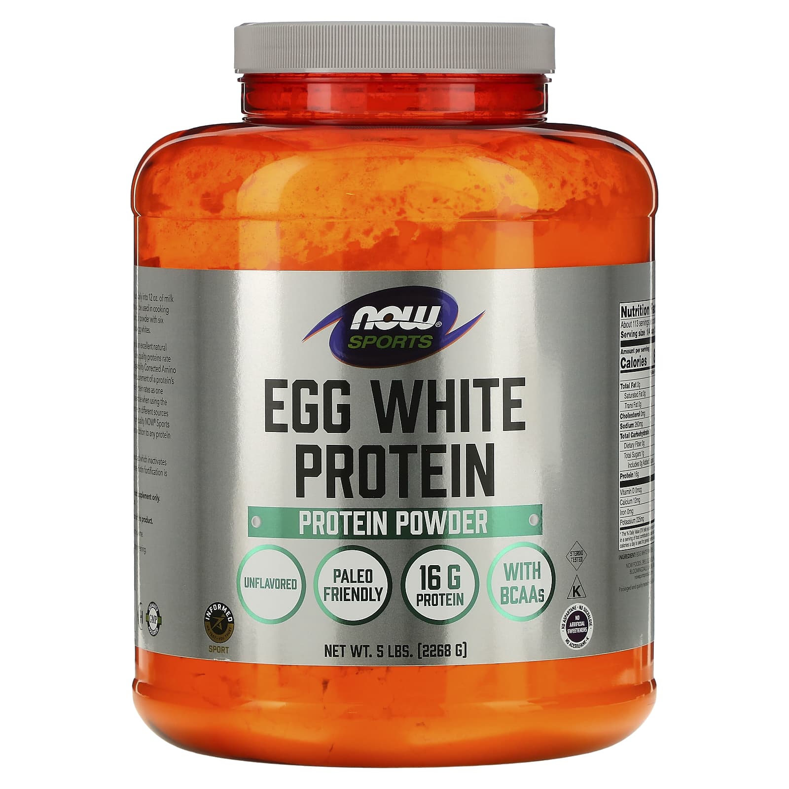 NOW Foods-Sports-Egg White Protein Powder-Unflavored-5 lbs (2,268 g)