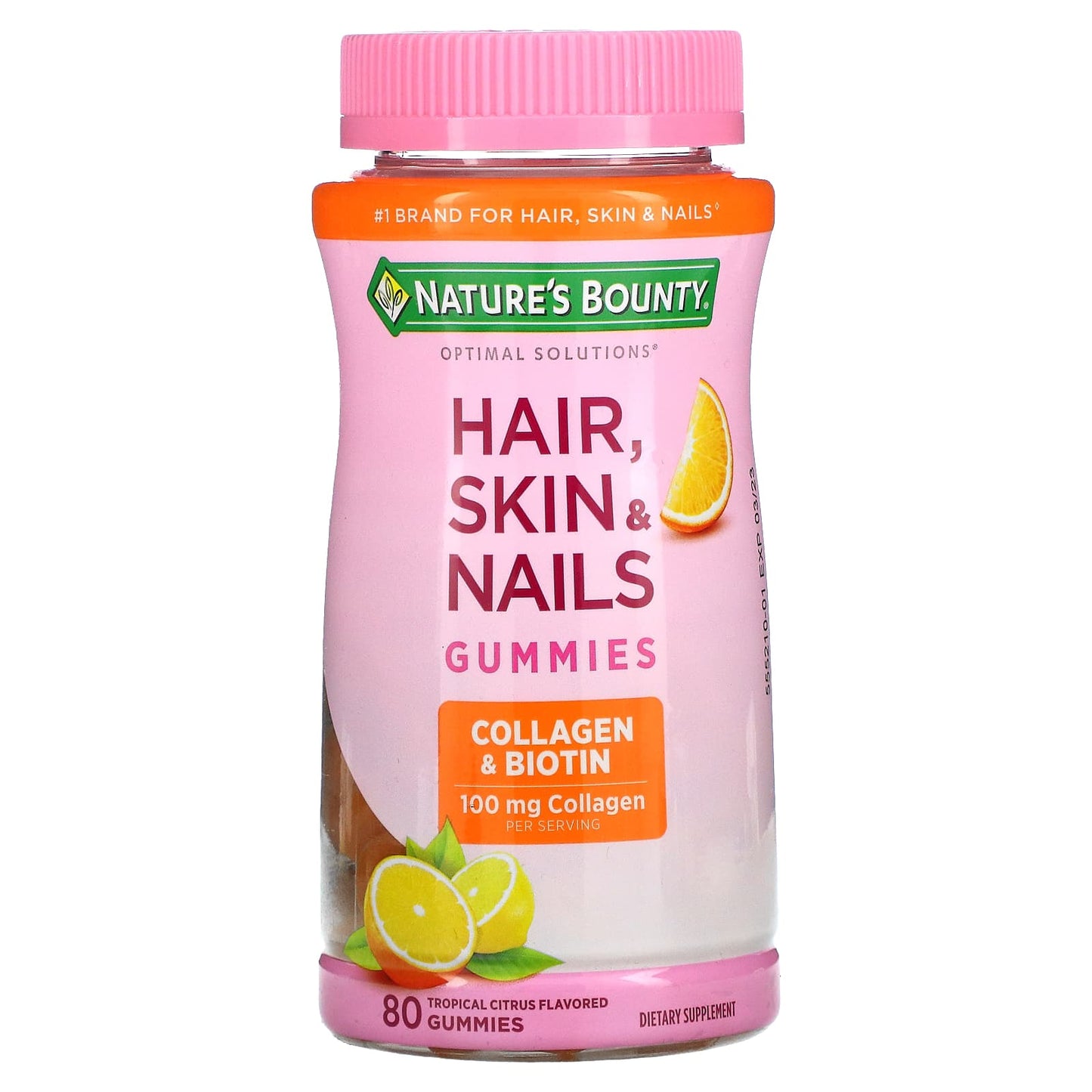 Nature's Bounty-Optimal Solutions-Hair-Skin-& Nails-Collagen & Biotin-Tropical Citrus-80 Gummies