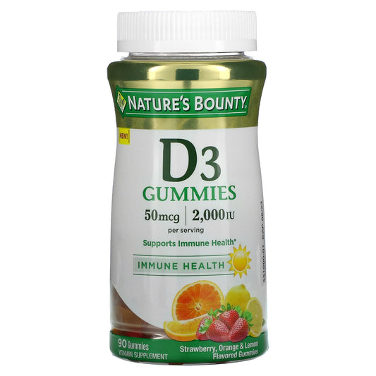 Nature's Bounty-Vitamin D3 Gummies-Strawberry-Orange & Lemon-2,000 IU-90 Gummies (25 mcg (1,000 IU) per Gummy)