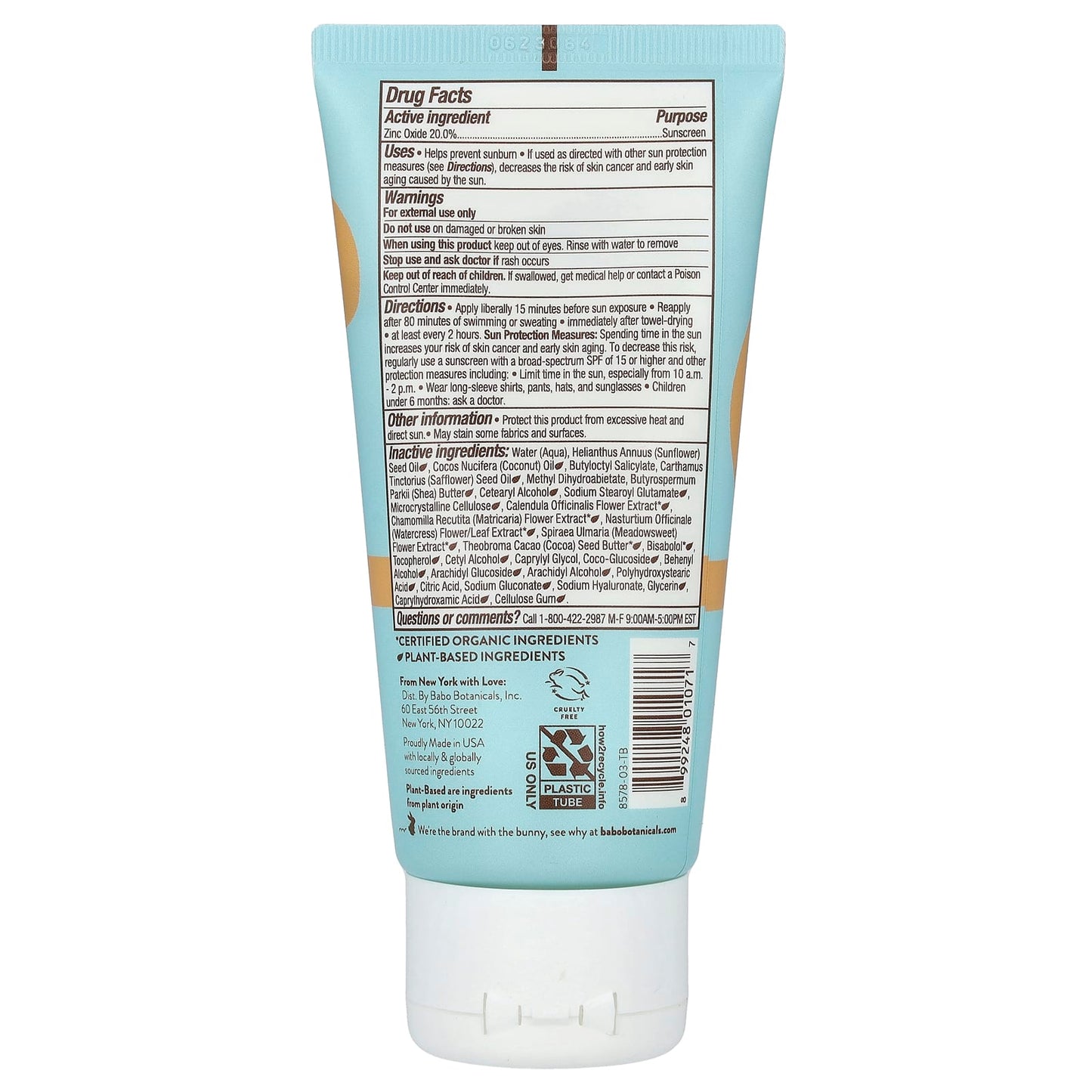 Babo Botanicals, Sensitive Baby, Mineral Sunscreen Lotion, SPF 50, Fragrance Free, 3 fl oz (89 ml)