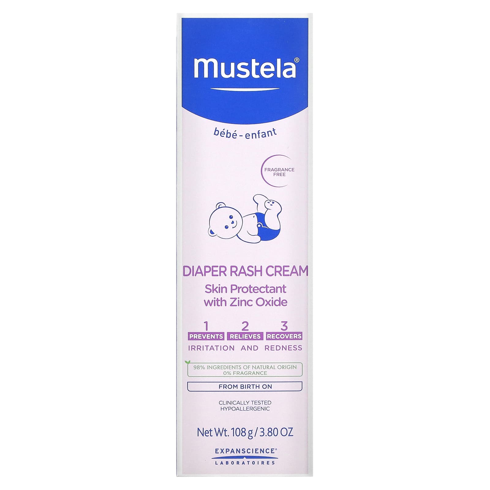 Mustela-Baby-Diaper Rash Cream-Fragrance Free-3.8 oz (108 g)