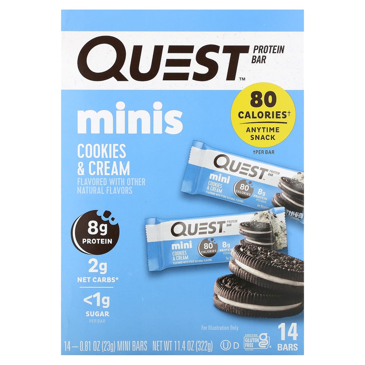 Quest Nutrition-Protein Bar-Minis-Cookies & Cream-14 Bars-0.81 oz (23 g) Each