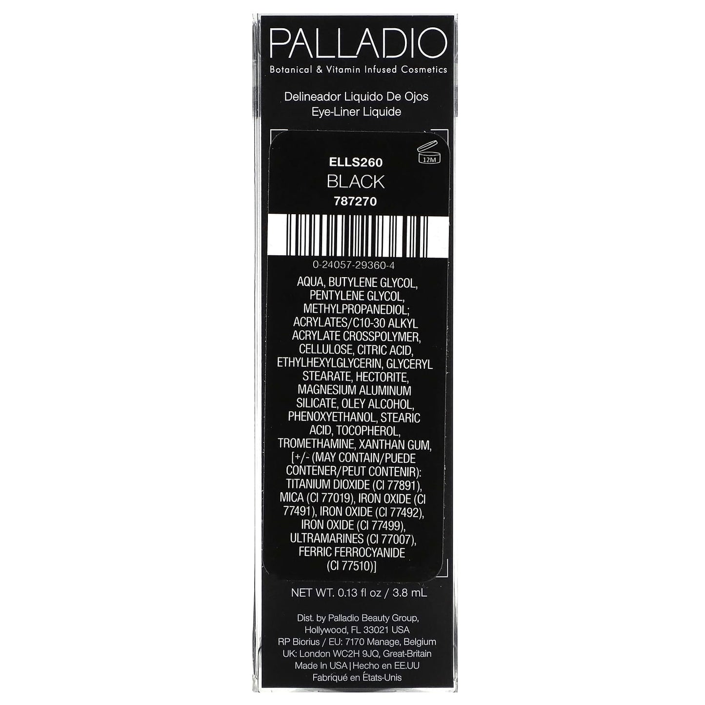 Palladio, Liquid Eyeliner, Black ELLS260, 0.13 fl oz (3.8 ml)