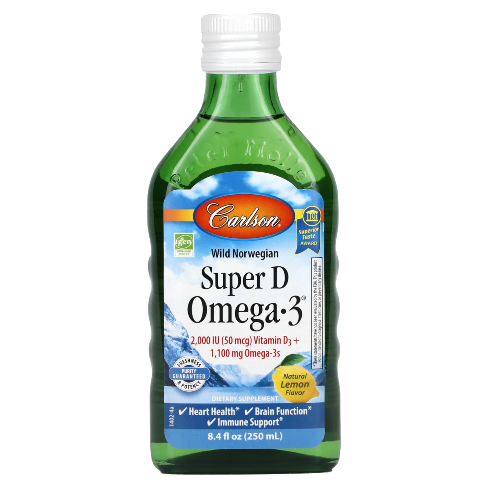 Carlson-Wild Norwegian-Super D Omega-3-Natural Lemon -8.4 fl oz (250 ml)