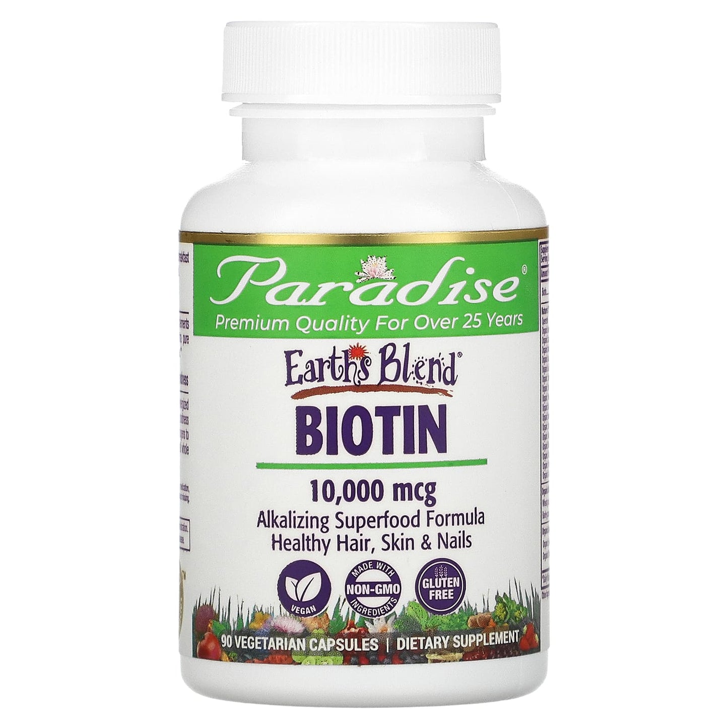 Paradise Herbs-Earth's Blend-Biotin-10,000 mcg-90 Vegetarian Capsules