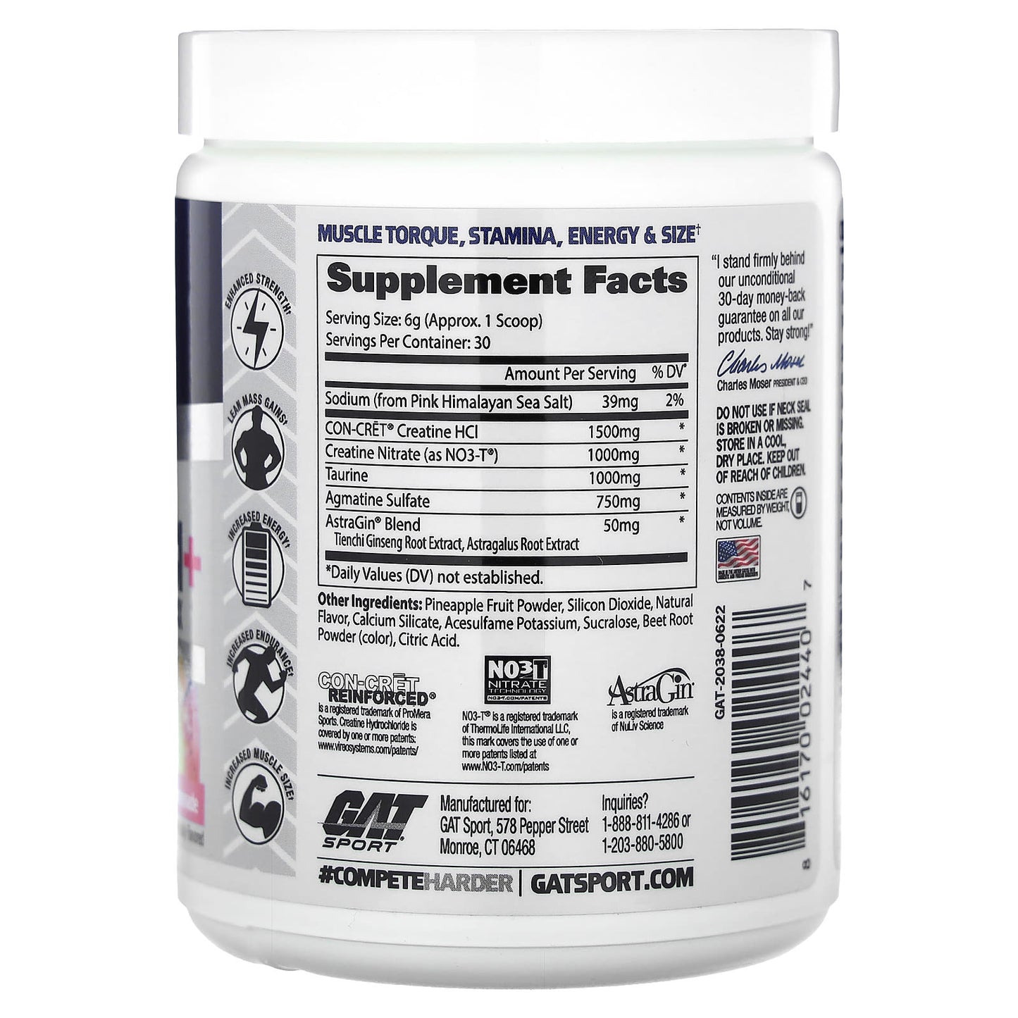 GAT, Sport, Creatine HCl+ Ultra Performance Matrix, Pink Lemonade, 6.35 oz (180 g)