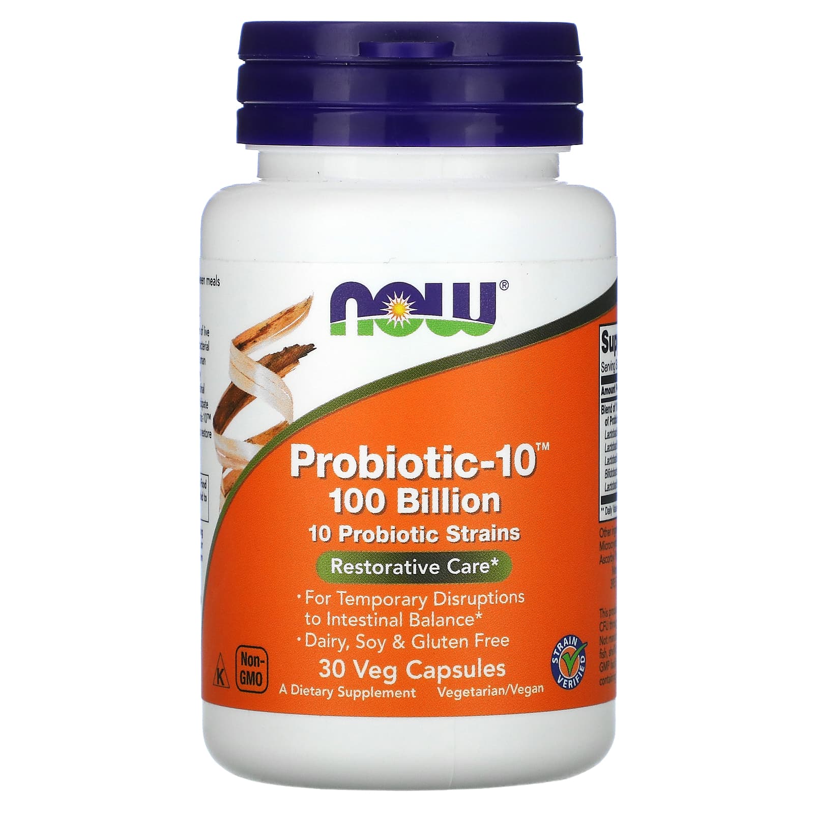 NOW Foods-Probiotic-10-Restorative Care-100 Billion-30 Veg Capsules