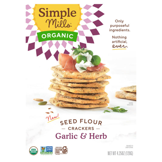 Simple Mills-Organic Seed Flour Crackers-Garlic & Herb-4.25 oz (120 g)