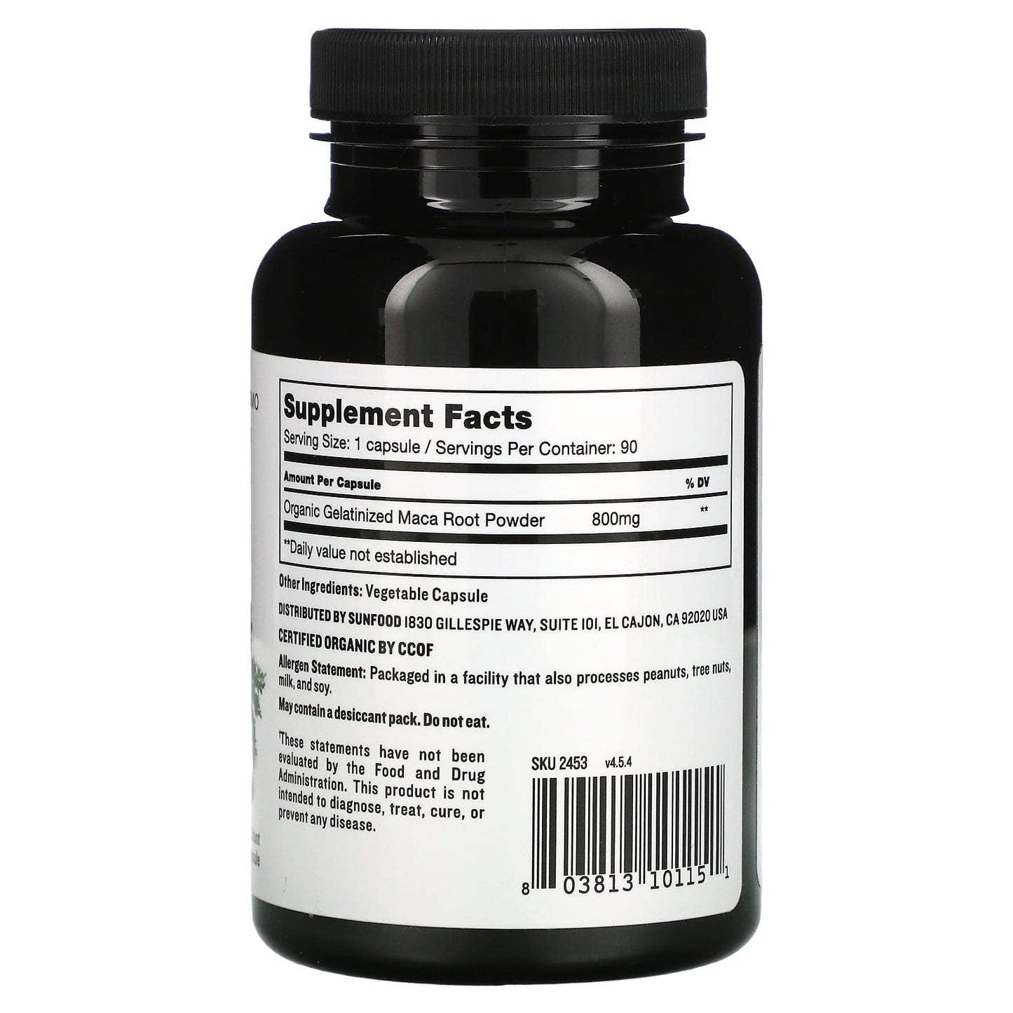 Sunfood, Gelatinized Maca Capsules, 800 mg, 90 Capsules