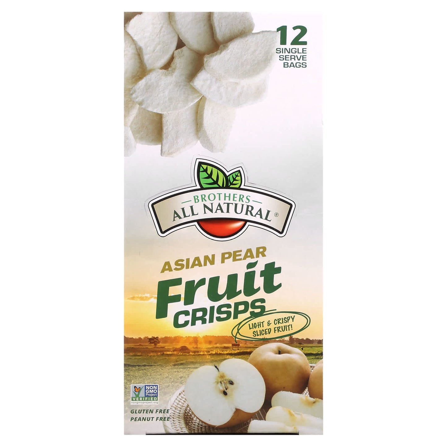 Brothers-All-Natural, Freeze Dried Fruit Crisps, Asian Pear, 12 Single-Serve Bags, 0.35 oz (10 g) Each