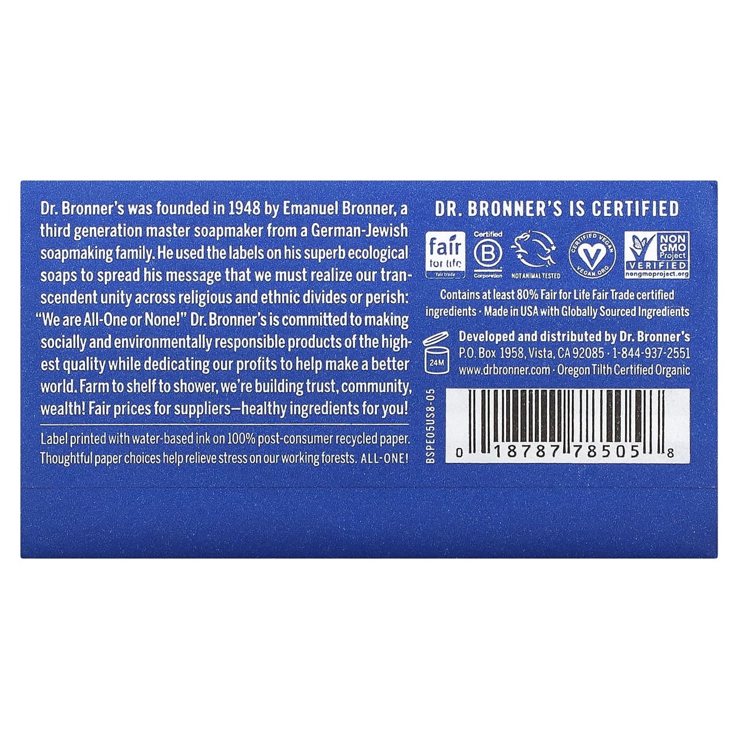 Dr. Bronner's, Pure Castile Bar Soap, All-One Hemp, Peppermint, 5 oz (140 g)