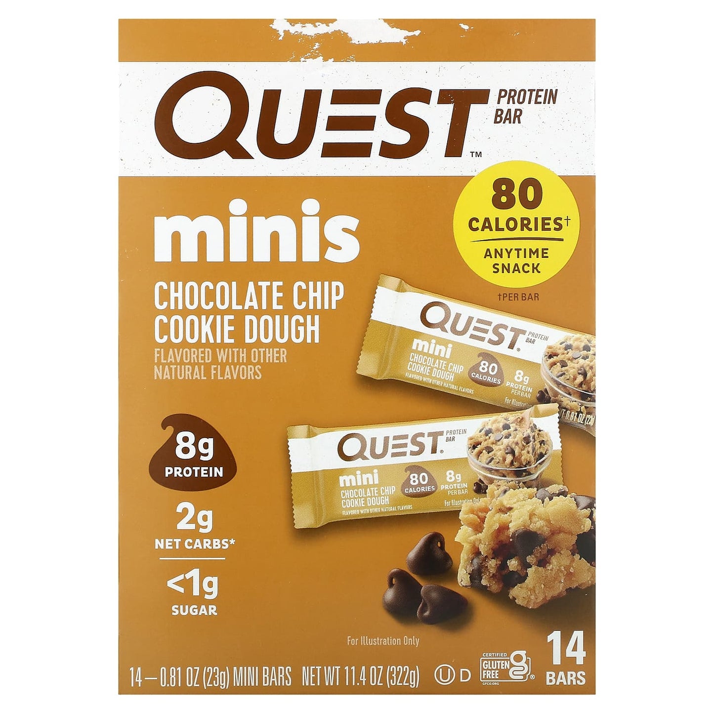 Quest Nutrition-Protein Bar-Minis-Chocolate Chip Cookie Dough-14 Bars-0.81 oz (23 g) Each