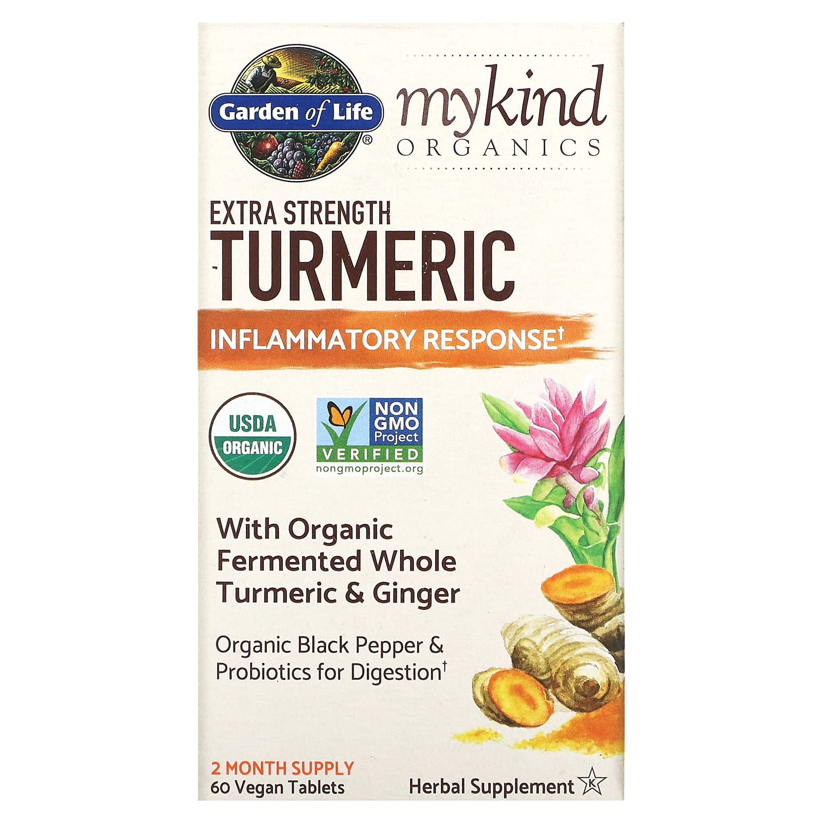 Garden of Life-MyKind Organics-Extra Strength Turmeric-Inflammatory Response-60 Vegan Tablets