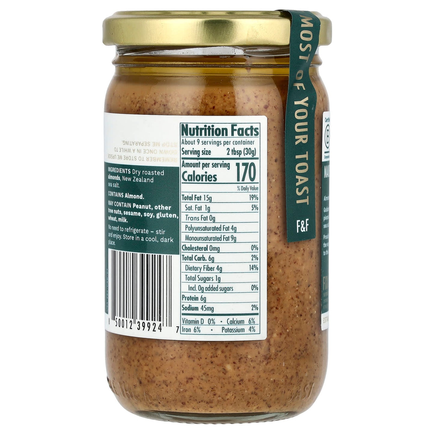 Fix & Fogg, Almond Butter, Crunchy, 10 oz (283 g)