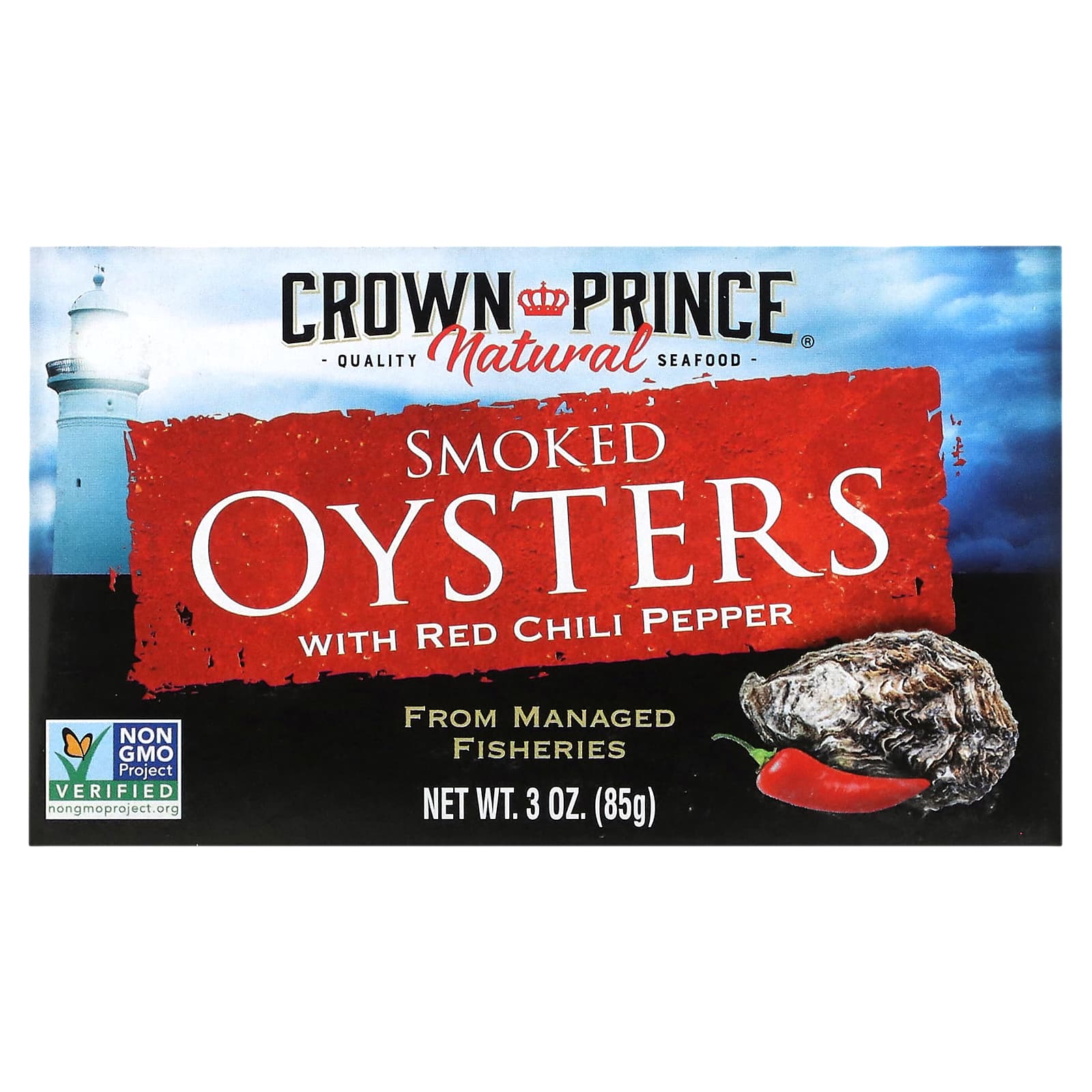 Crown Prince Natural-Smoked Oysters-with Red Chili Pepper-3 oz (85 g)