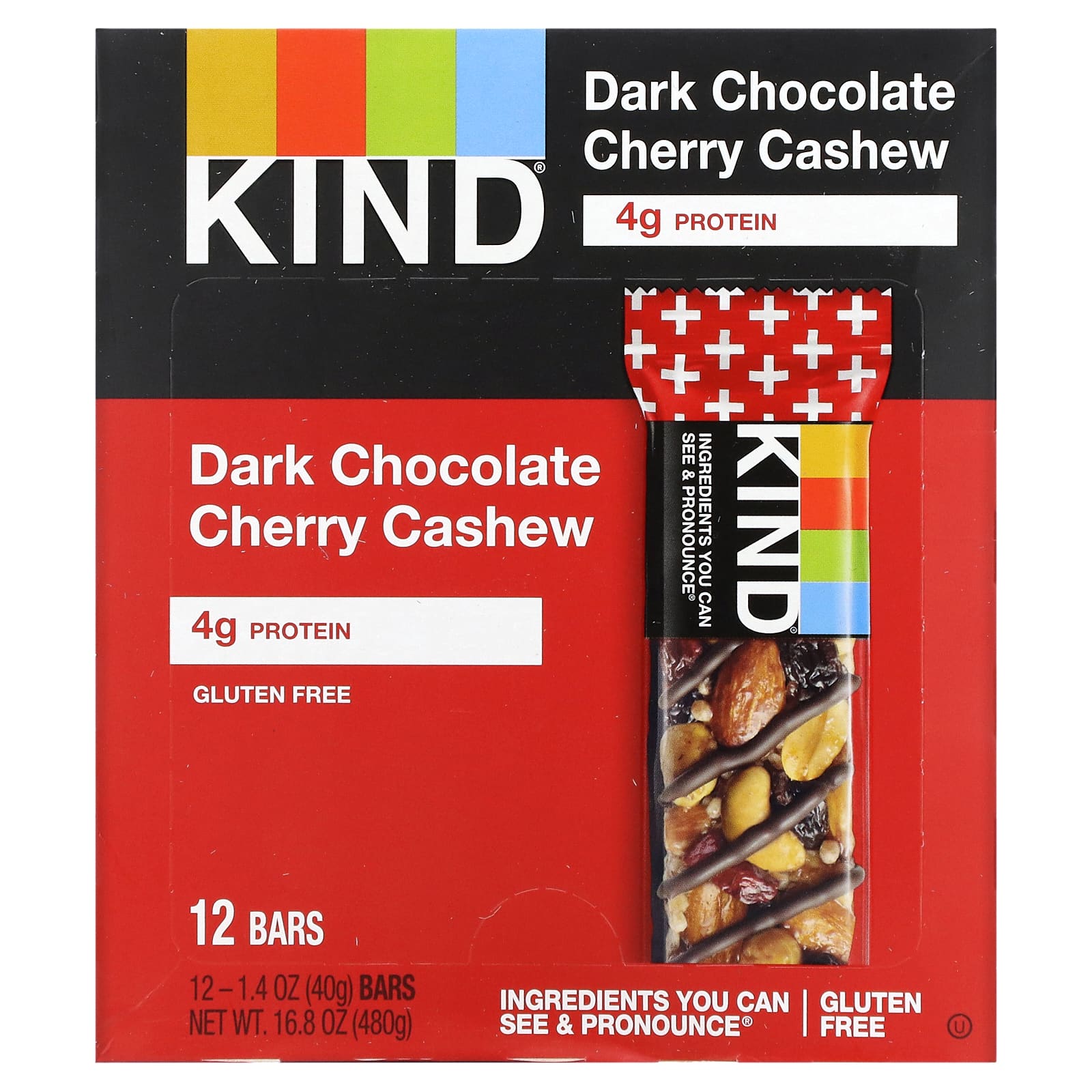 KIND Bars-Dark Chocolate Cherry Cashew-12 Bars-1.4 oz (40 g) Each