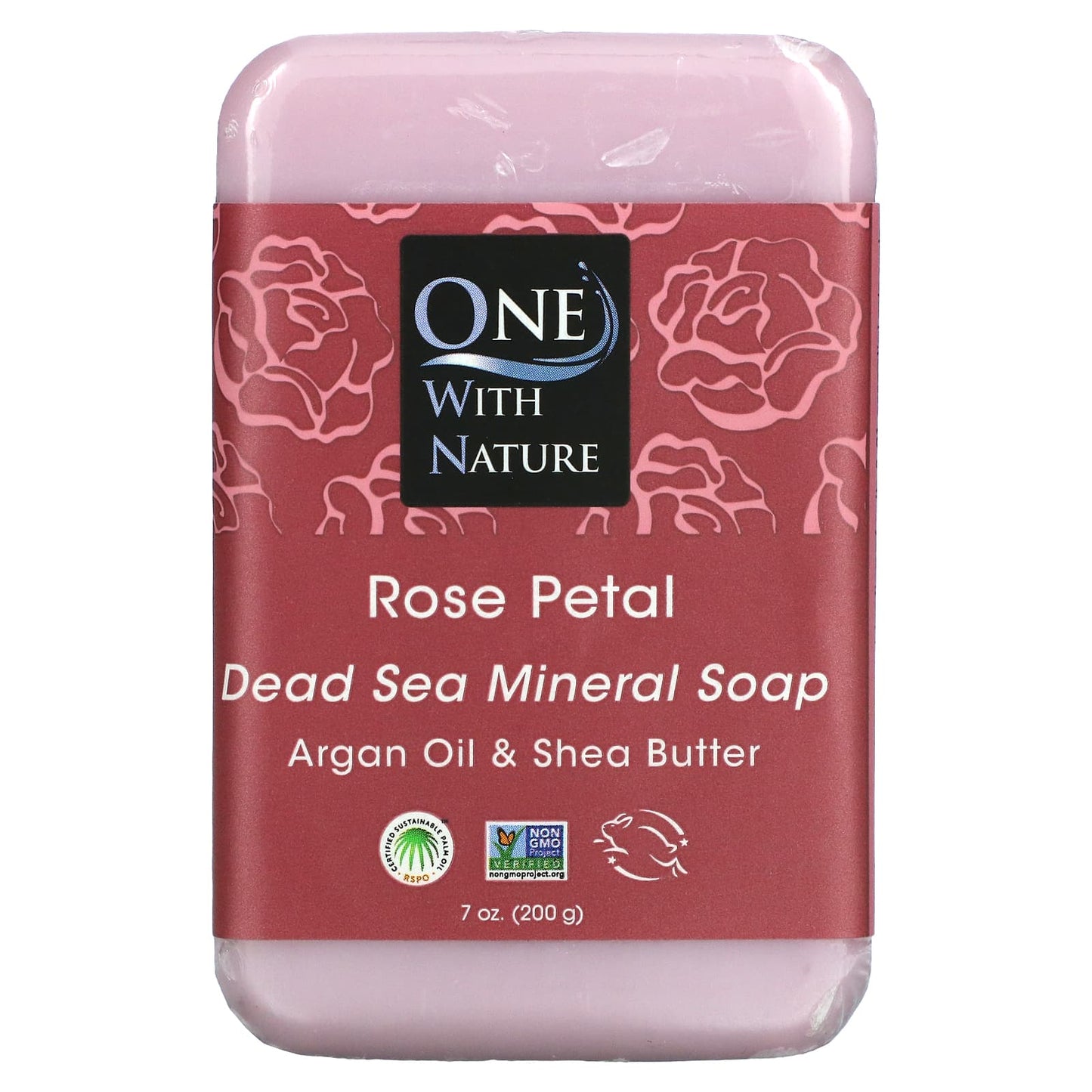 One with Nature-Dead Sea Mineral Soap Bar-Rose Petal-7 oz (200 g)