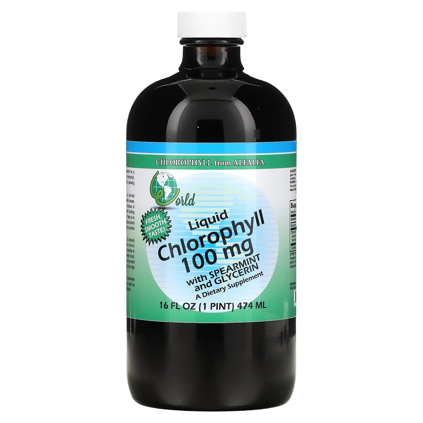 World Organic-Liquid Chlorophyll with Spearmint and Glycerin-100 mg-16 fl oz (474 ml)