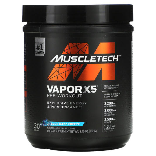 MuscleTech-VaporX5-Pre-Workout-Blue Razz Freeze-9.4 oz (266 g)