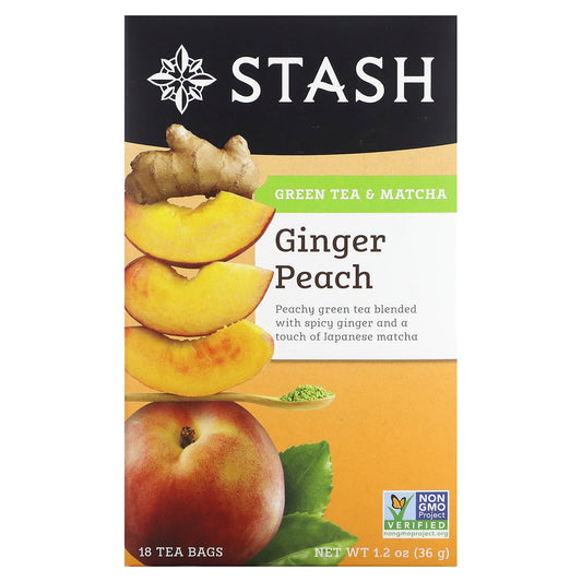 Stash Tea-Green Tea & Matcha-Ginger Peach-18 Tea Bags-1.2 oz (36 g)