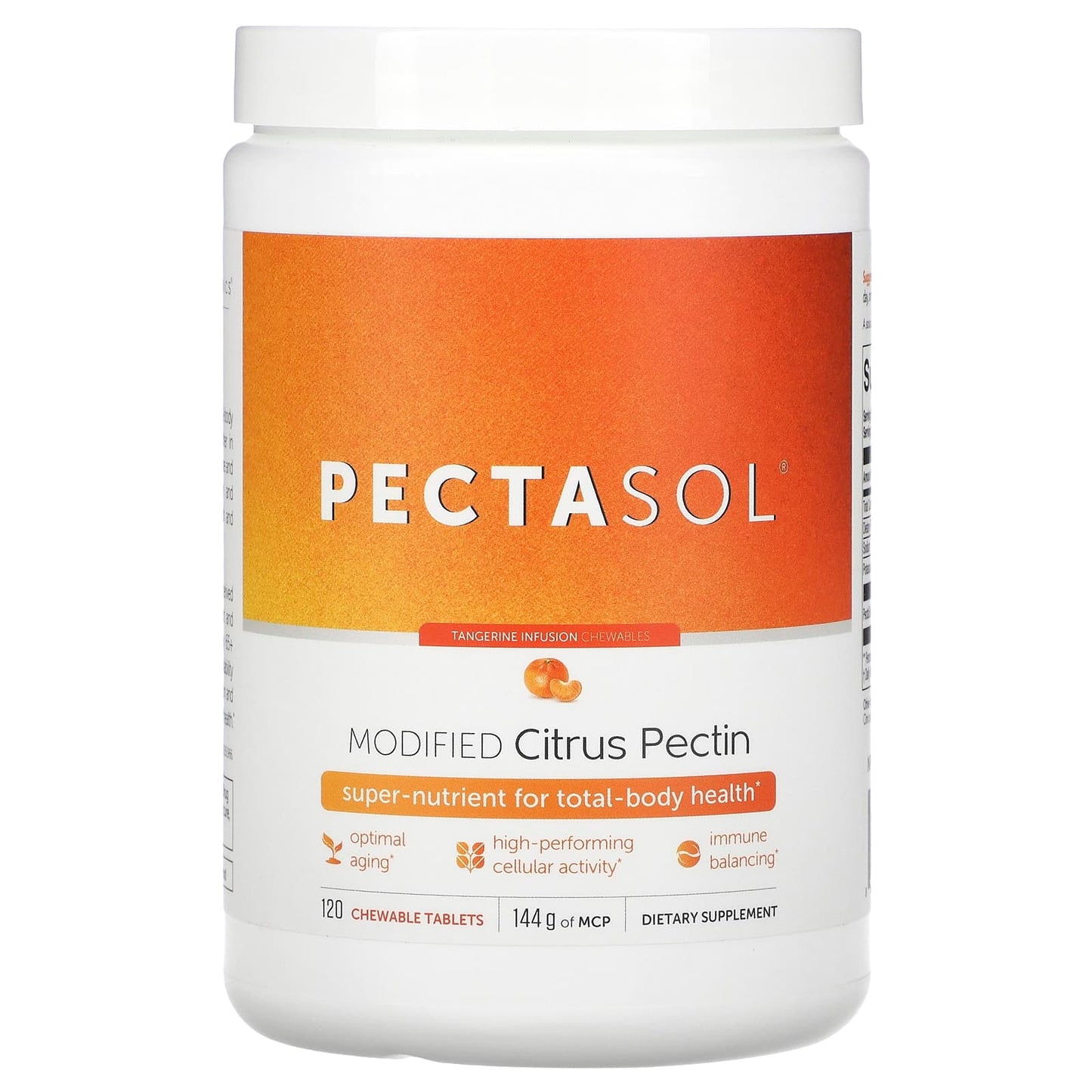 Econugenics-PectaSol-Modified Citris Pectin-Tangerine Infusion-120 Chewable Tablets