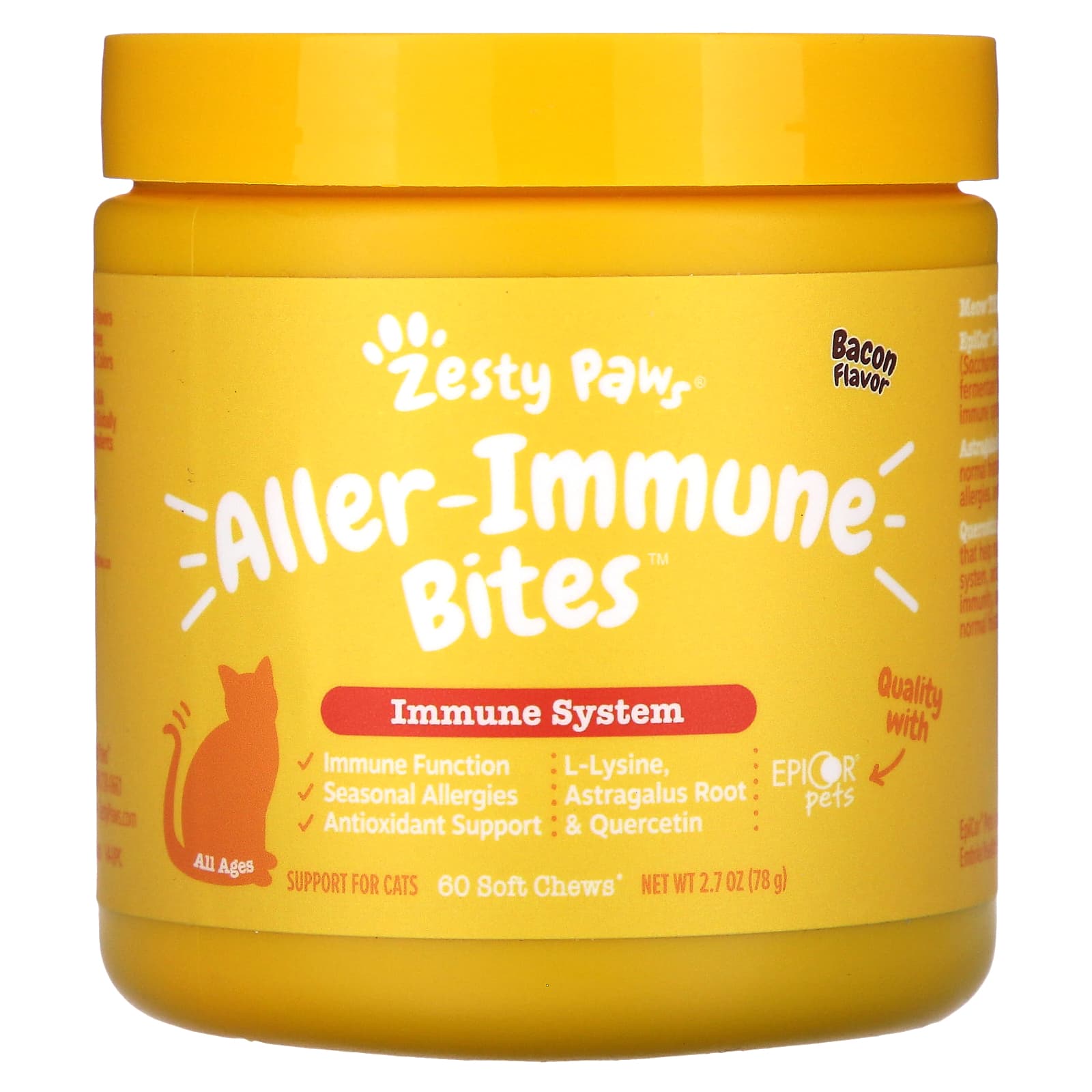 Zesty Paws-Aller-Immune Bites-Immune System-For Cats-All Ages-Bacon-60 Soft Chews-2.7 oz (78 g)