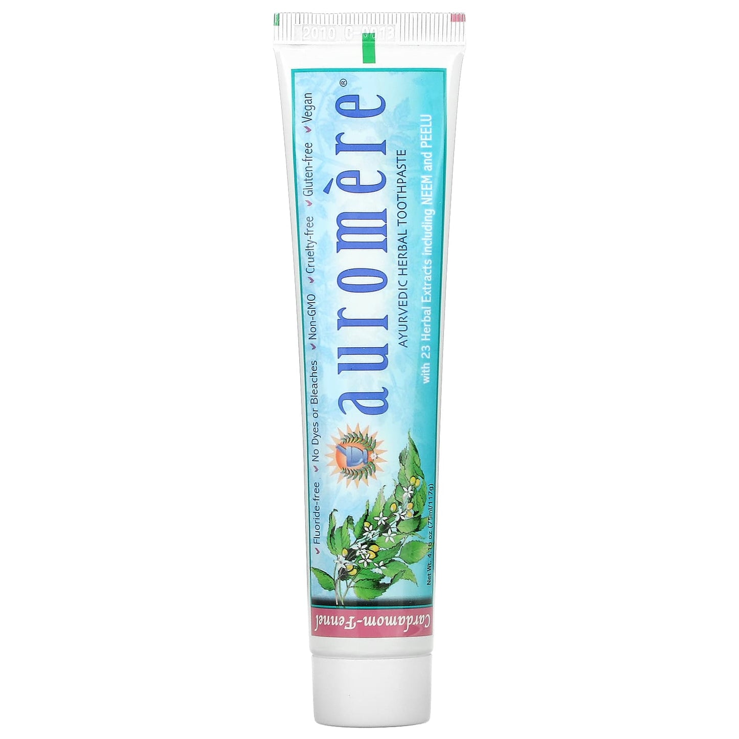 Auromere-Ayurvedic Herbal Toothpaste-Foam-Free-Cardamom-Fennel-4.16 oz (117 g)