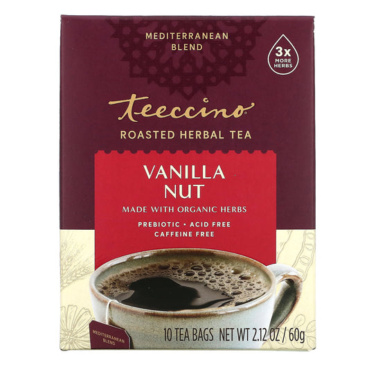 Teeccino-Roasted Herbal Tea-Vanilla Nut-Caffeine Free-10 Tea Bags-2.12 oz (60 g)