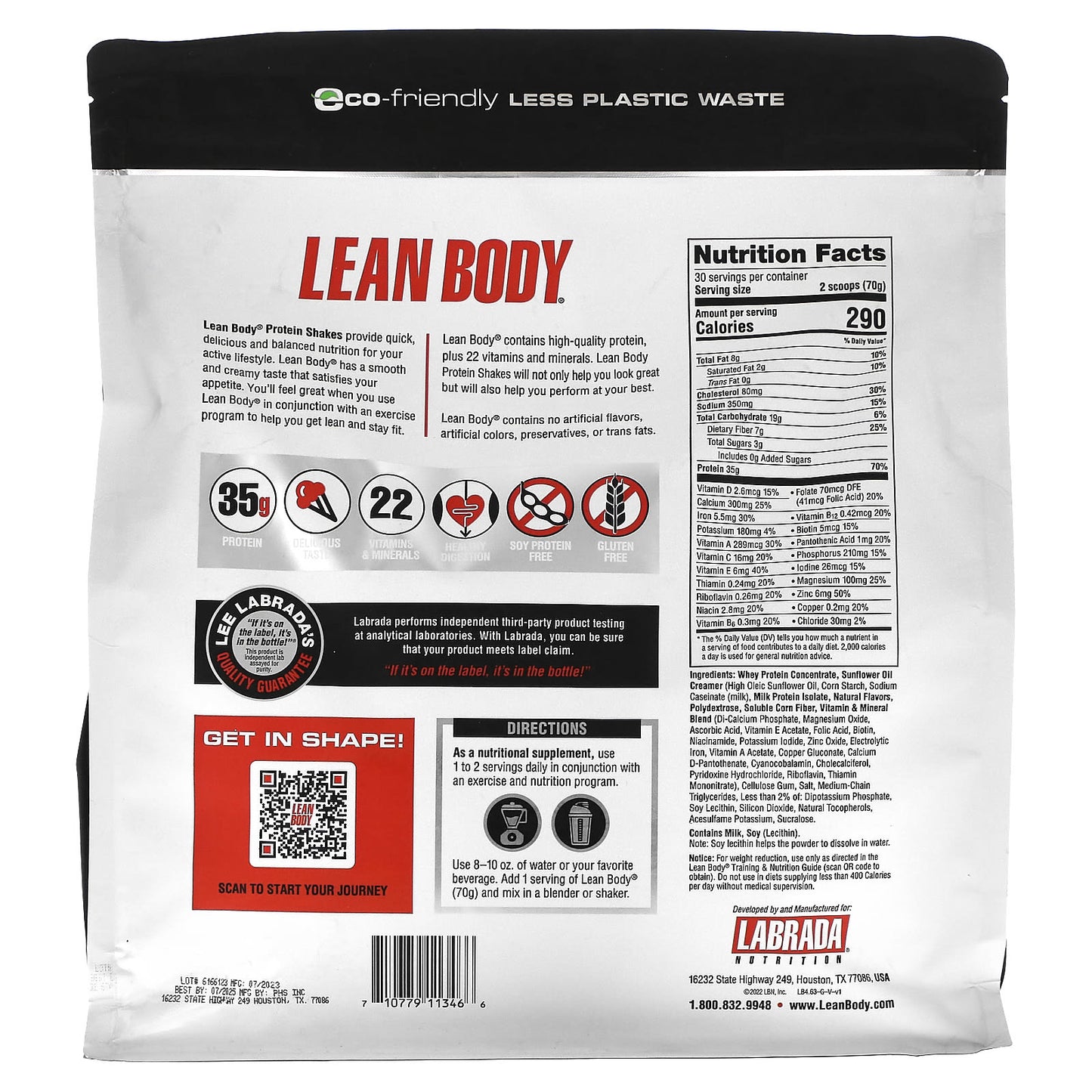 Labrada Nutrition, Lean Body, Protein Shake Drink Mix, Vanilla, 4.63 lbs (2,100 g)