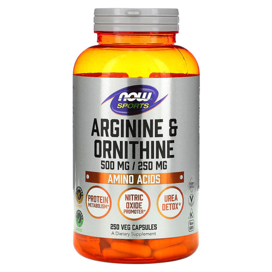 NOW Foods-Sports-Arginine & Ornithine-1000 mg / 500 mg-250 Veg Capsules (500 mg /250 mg per Capsule)