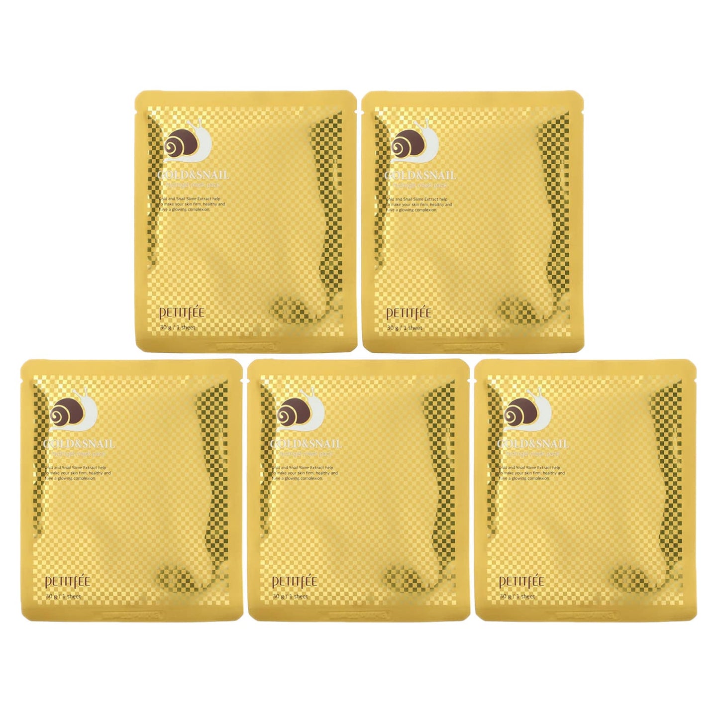 Petitfee-Gold & Snail Hydrogel Beauty Mask Pack-5 Sheets-30 g Each