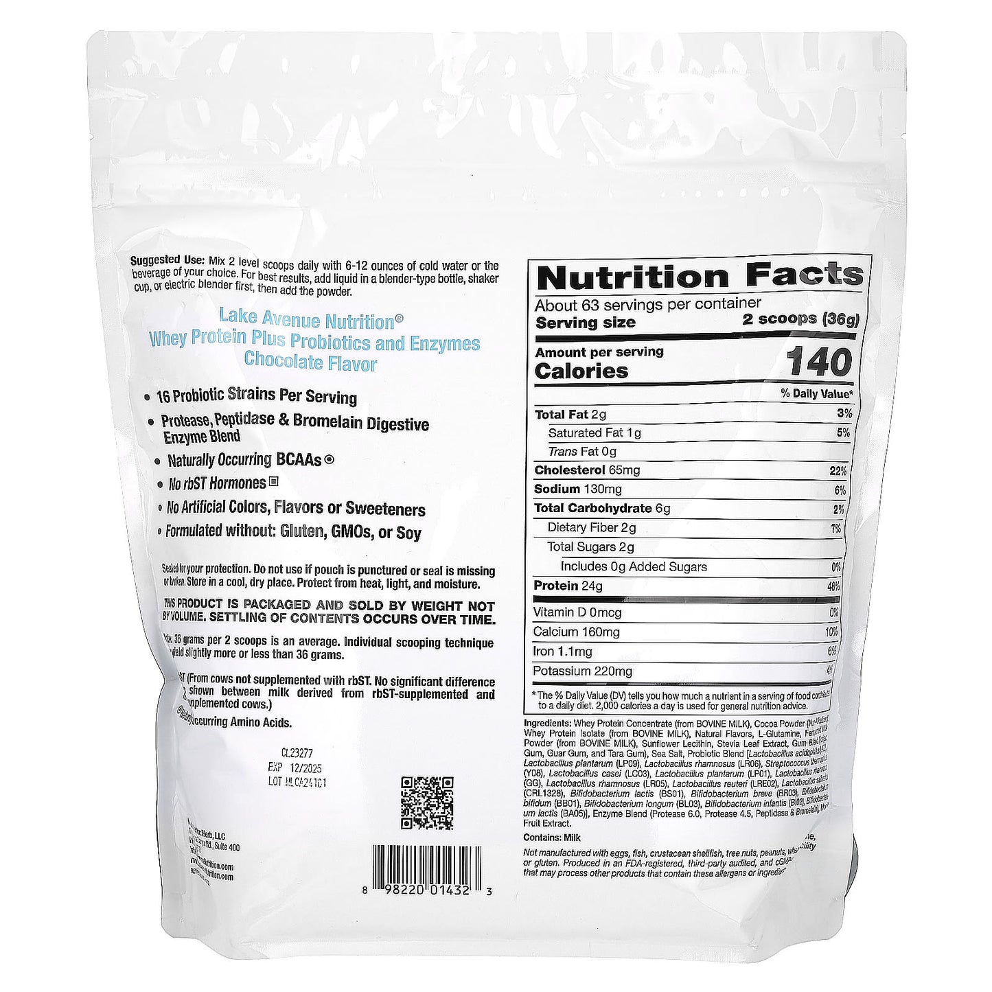 Lake Avenue Nutrition, Whey Protein + Probiotics, Chocolate, 5 lb (2.27 kg)