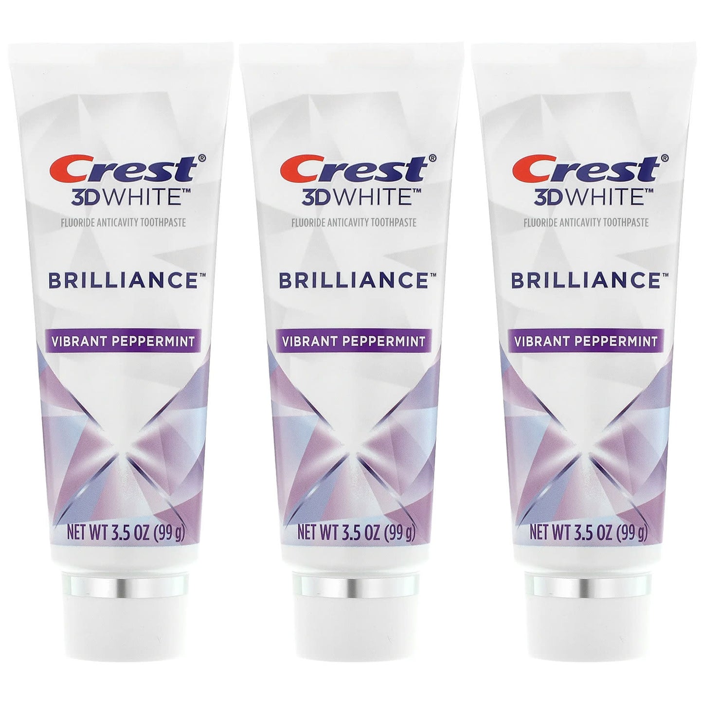 Crest-3D White-Brilliance-Fluoride Anticavity Toothpaste-Vibrant Peppermint-3 Pack-3.5 oz (99 g) Each