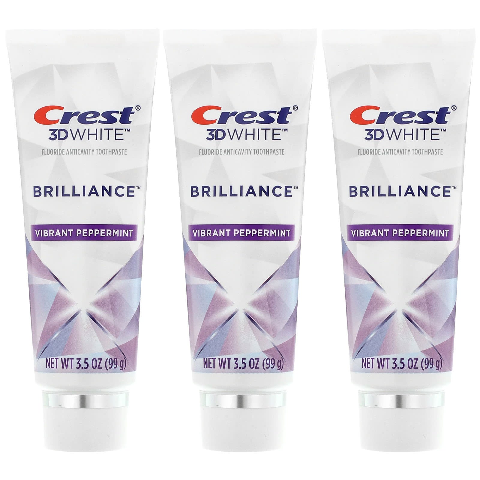 Crest-3D White-Brilliance-Fluoride Anticavity Toothpaste-Vibrant Peppermint-3 Pack-3.5 oz (99 g) Each