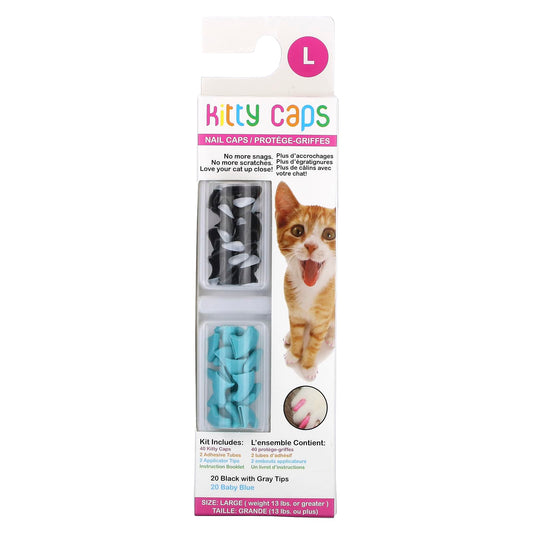 Kitty Caps-Nail Caps Kit-Large-Black with Gray Tips-Baby Blue-44 Piece Kit