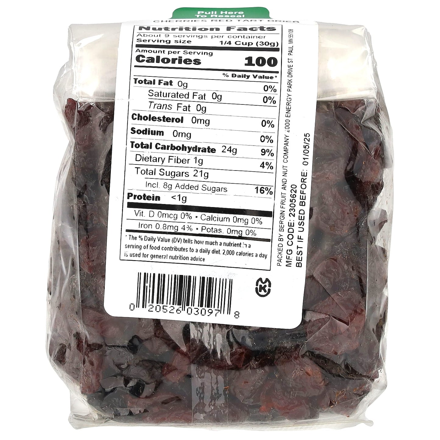 Bergin Fruit and Nut Company, Cherries Red Tart, Dried, 10 oz (283 g)