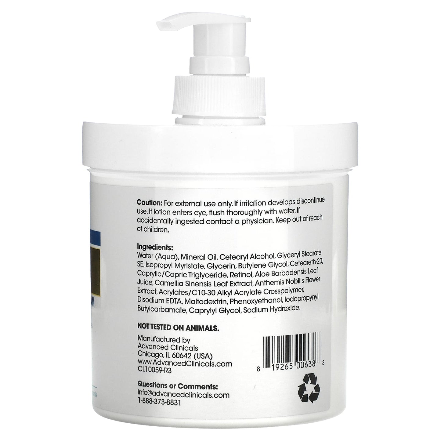 Advanced Clinicals, Retinol, Advanced Firming Cream, Fragrance Free, 16 oz (454 g)