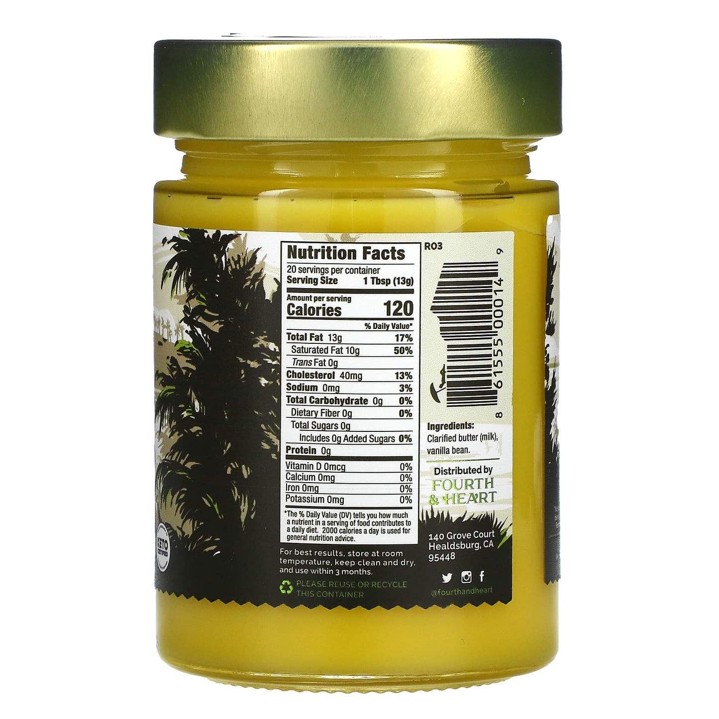 4th & Heart, Ghee Clarified Butter, Grass-Fed, Vanilla Bean, 9 oz (225 g)