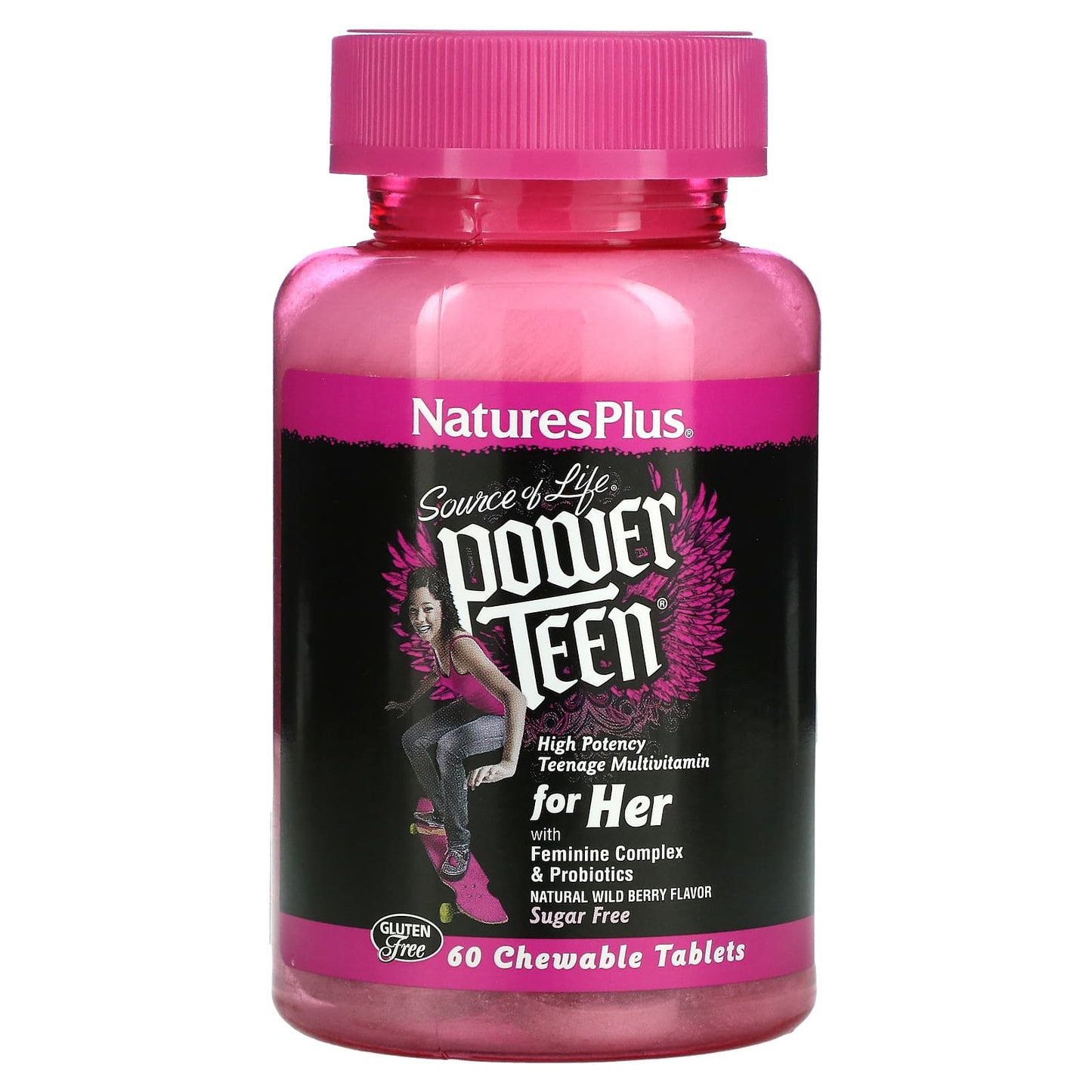 NaturesPlus-Source of Life-Power Teen-For Her-Sugar Free-Natural Wild Berry -60 Chewable Tablets