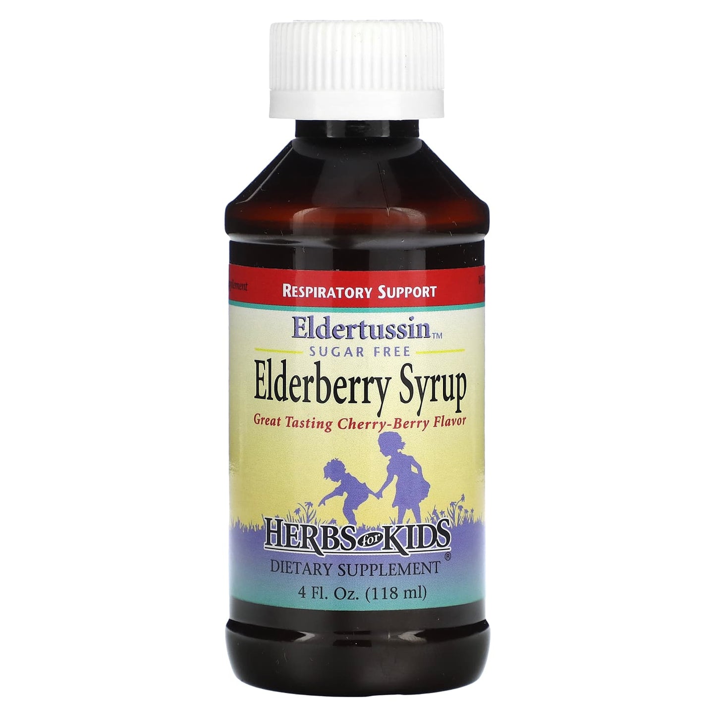 Herbs for Kids-Elderberry Syrup-Cherry-Berry-Sugar Free-4 fl oz (118 ml)