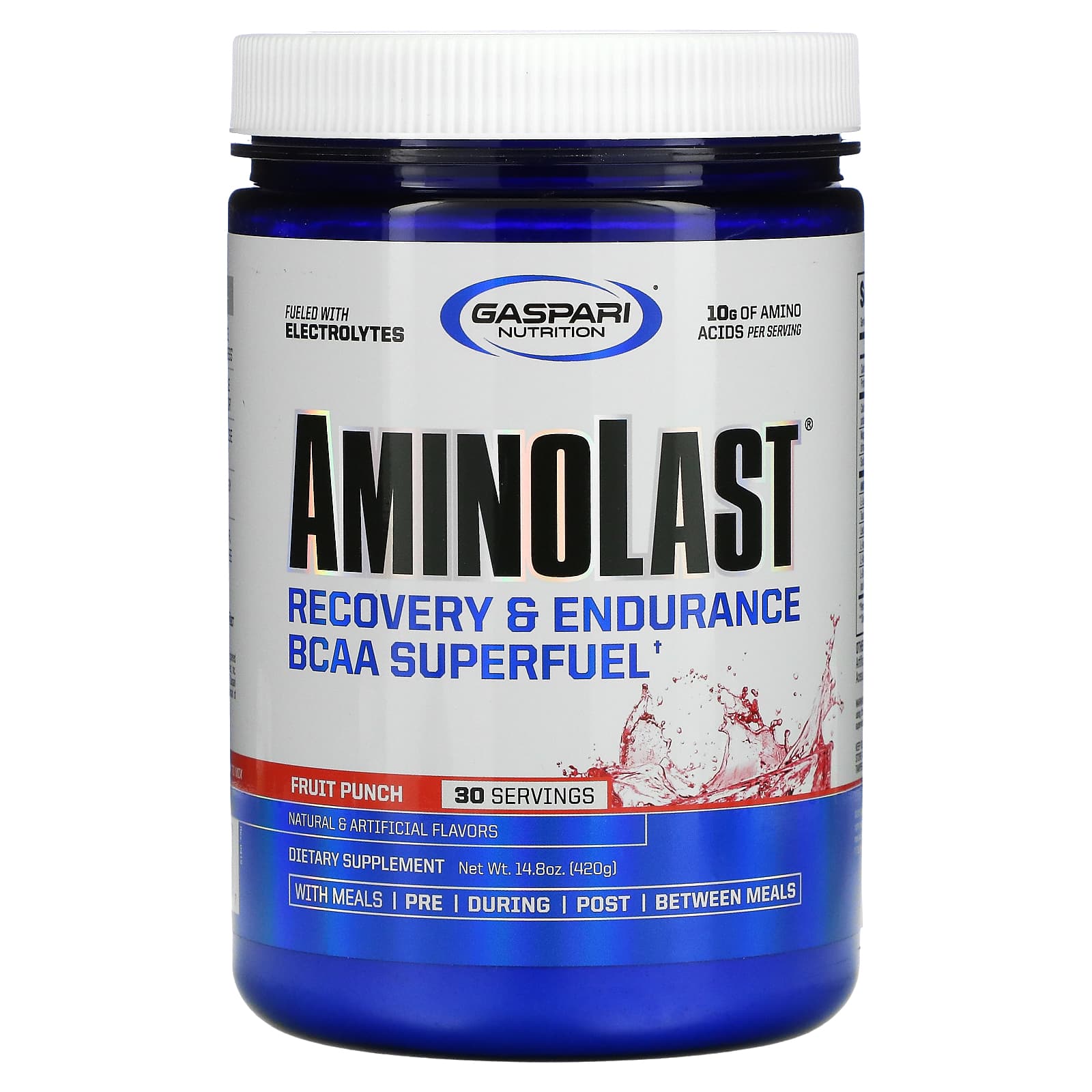 Gaspari Nutrition-Aminolast-Recovery & Endurance BCAA Superfuel-Fruit Punch-14.8 oz (420 g)