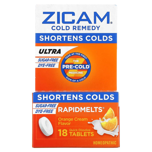 Zicam-Ultra Cold Remedy-RapidMelts-Orange Cream-18 Quick Dissolve Tablets