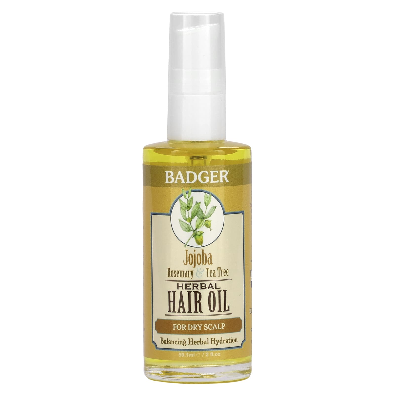 Badger Company-Herbal Hair Oil-Jojoba Rosemary & Tea Tree-2 fl oz (59.1 ml)