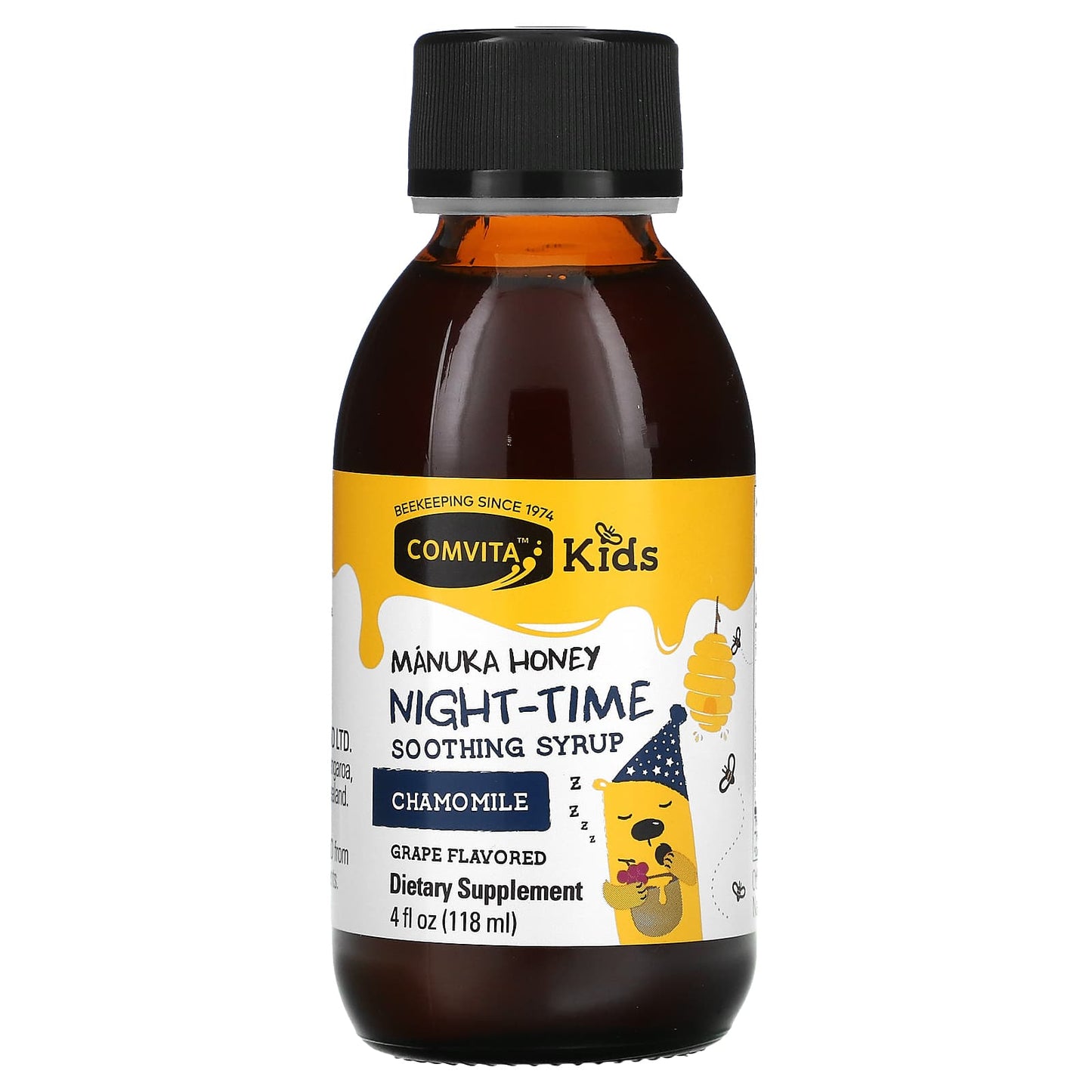 Comvita, Kids, Manuka Honey Night-Time Soothing Syrup, Grape, 4 fl oz (118 ml)