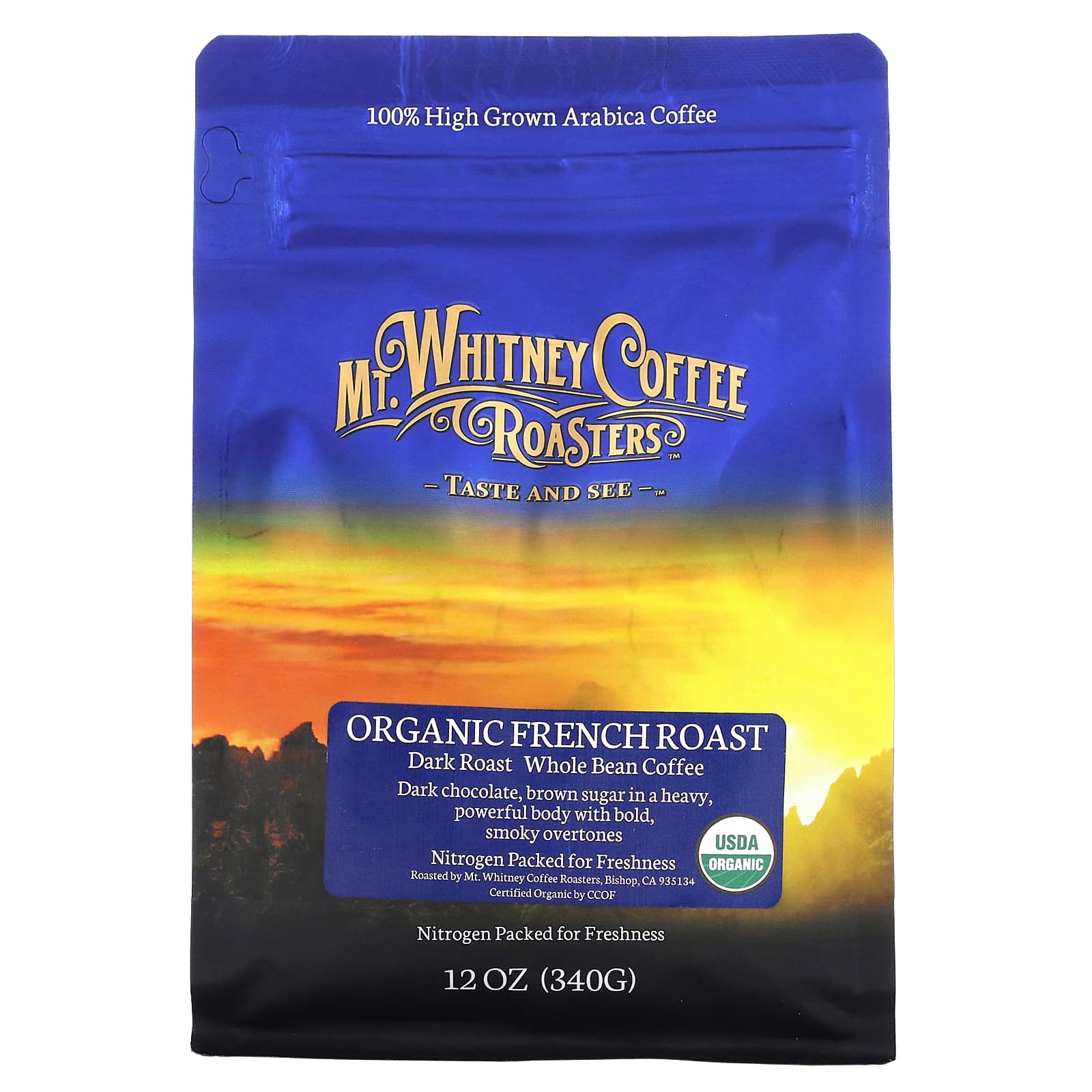 Mt. Whitney Coffee Roasters-Organic French Roast-Whole Bean Coffee-Dark Roast-12 oz (340 g)